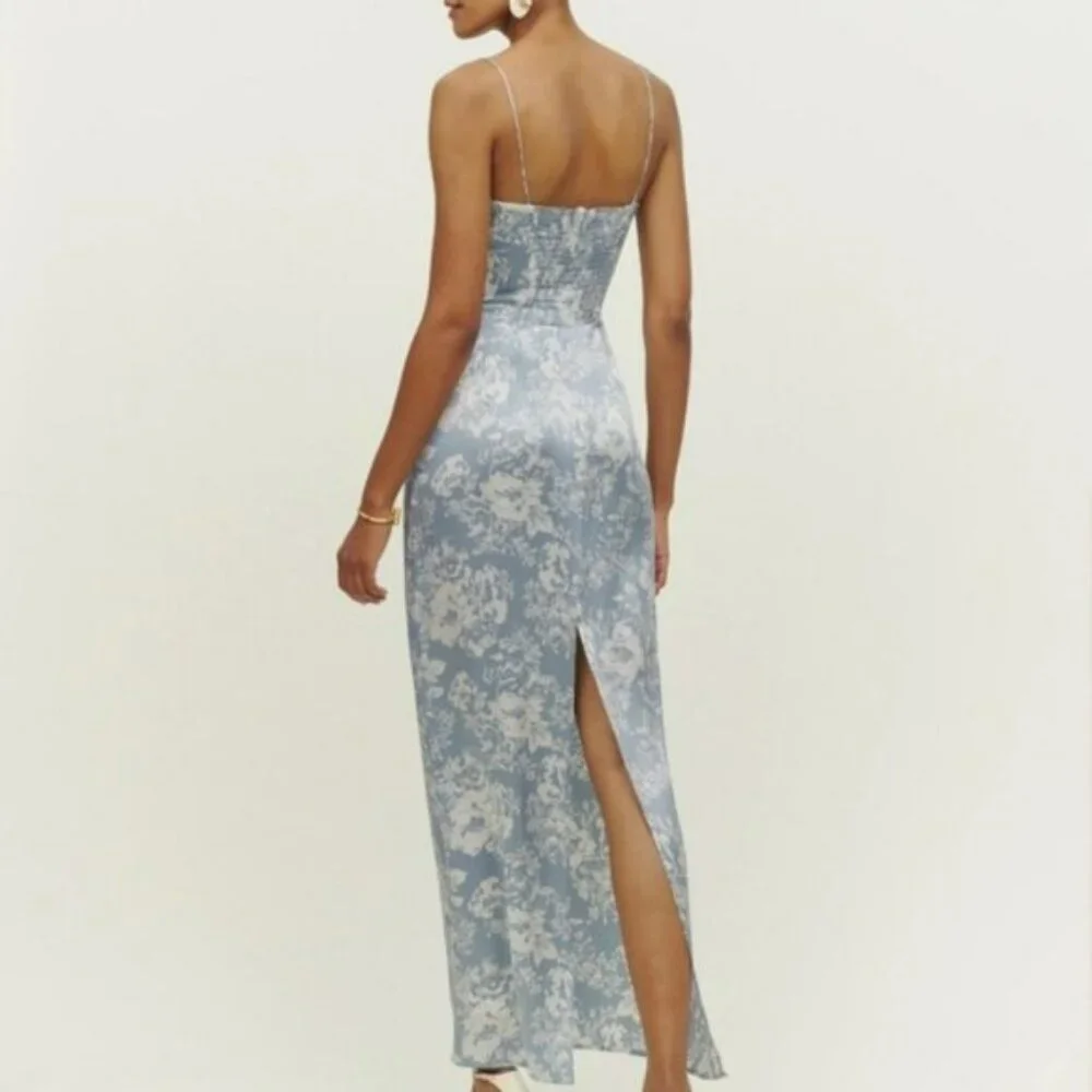 NWOT Reformation Frankie Silk Dress Porcelain - Picture 5 of 10